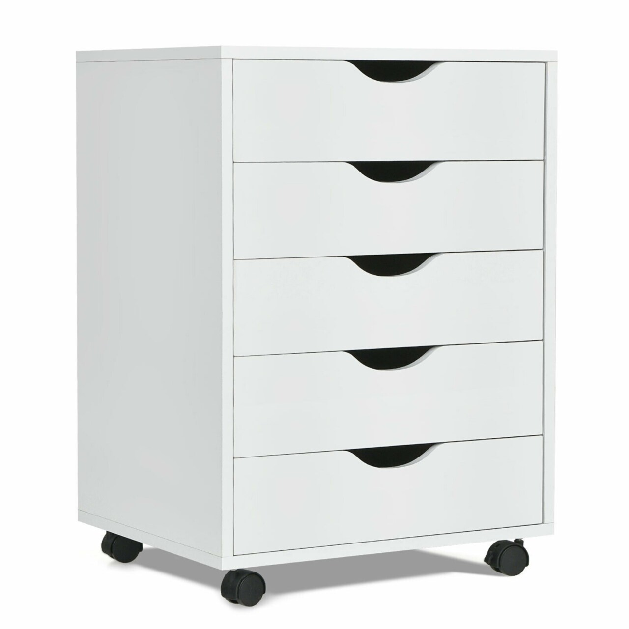 Gymax 5 Drawer Dresser Storage Cabinet Chest w Wheels for Home Office White